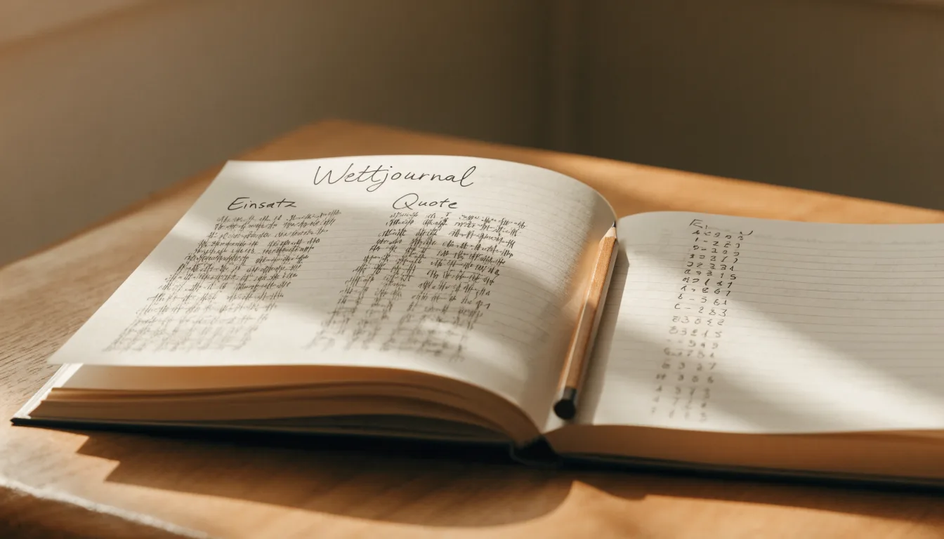 Ein handschriftlich geführtes Heft mit Strichlisten liegt neben einem Bleistift auf einem Tisch, seitlich fällt Tageslicht herein.