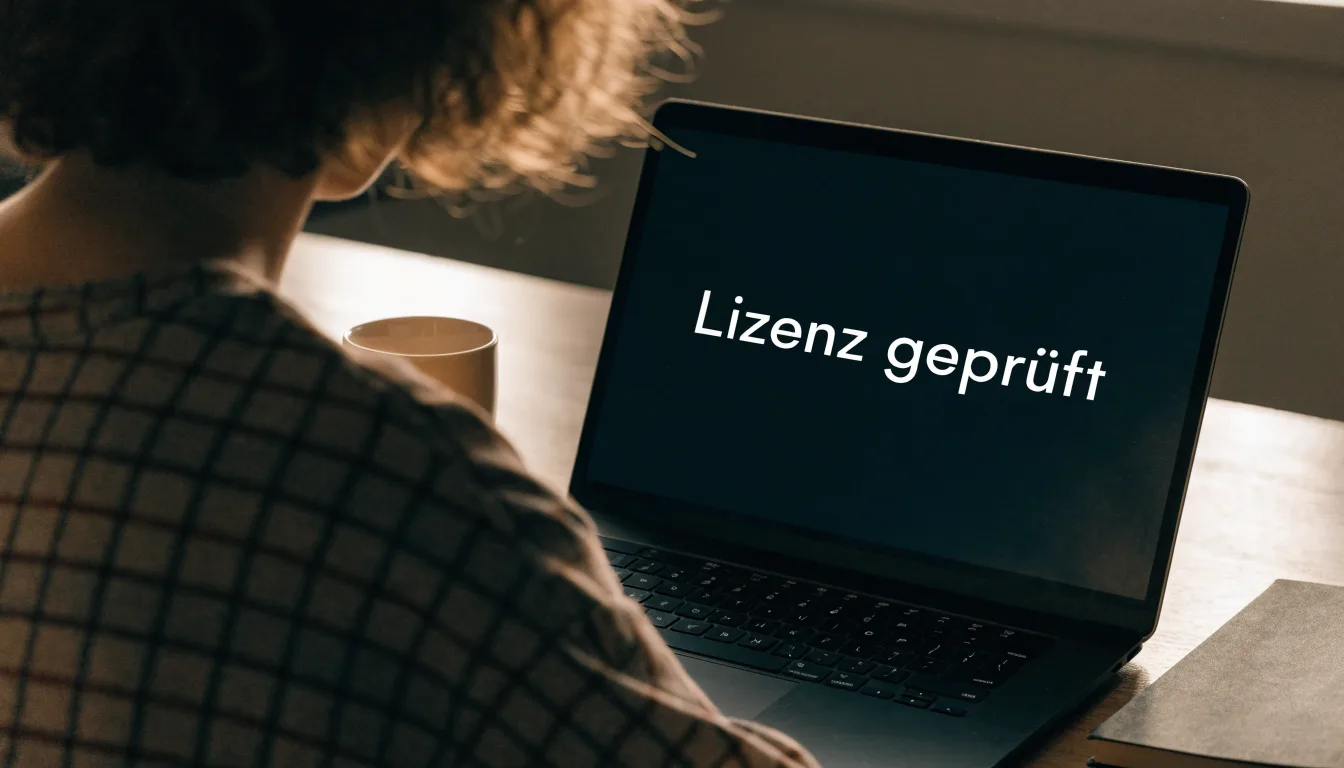 Eine Balkenwaage aus Messing steht auf einem dunklen Holztisch vor einer Bücherwand, gedämpftes Licht, keine lesbare Beschriftung.