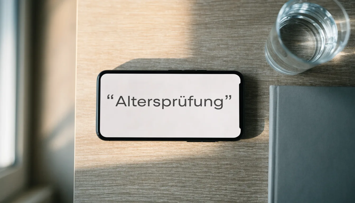 Eine Waage mit zwei leeren Schalen steht auf einem Holztisch vor einem Fenster.